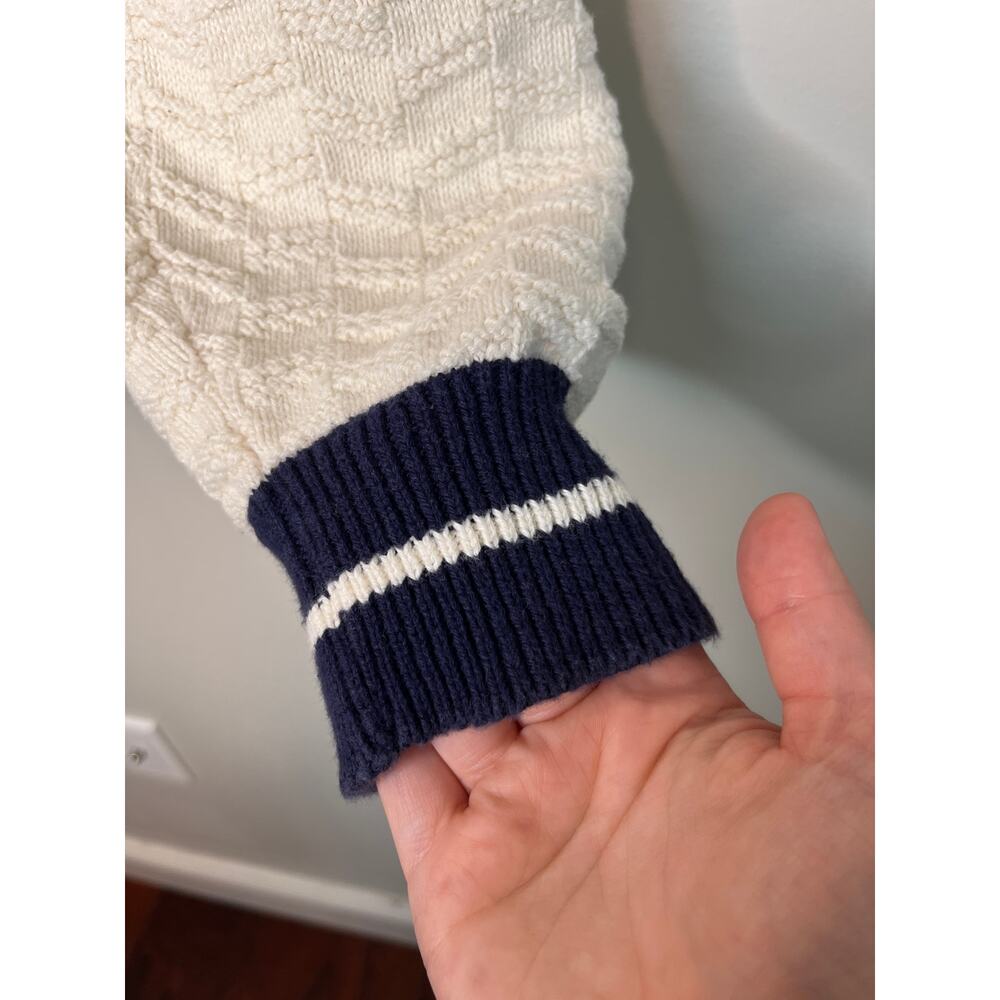 1990s Lee Sport Cream Navy Blue Varsity Tenniscore Prep Country Club Sweater L - Picture 4 of 6